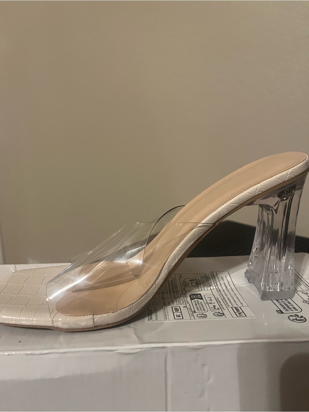 NWT SHEIN Clear Strap Beige Croc Mule Heel